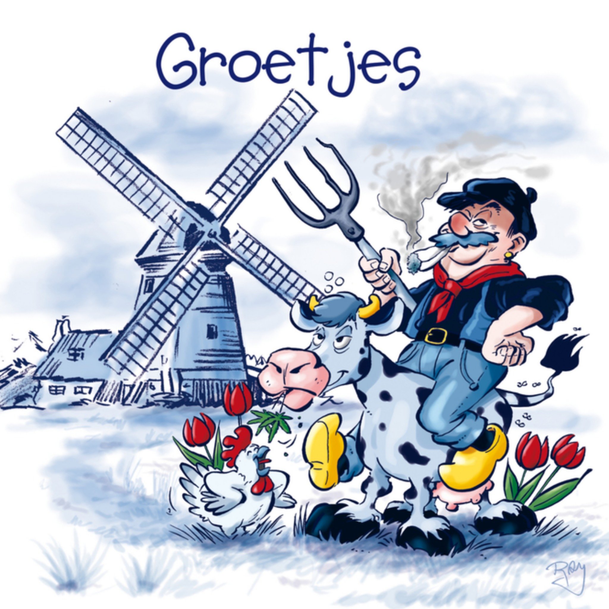Zomaar kaart groetjes molen Vierkante Kaart Old Dutch
