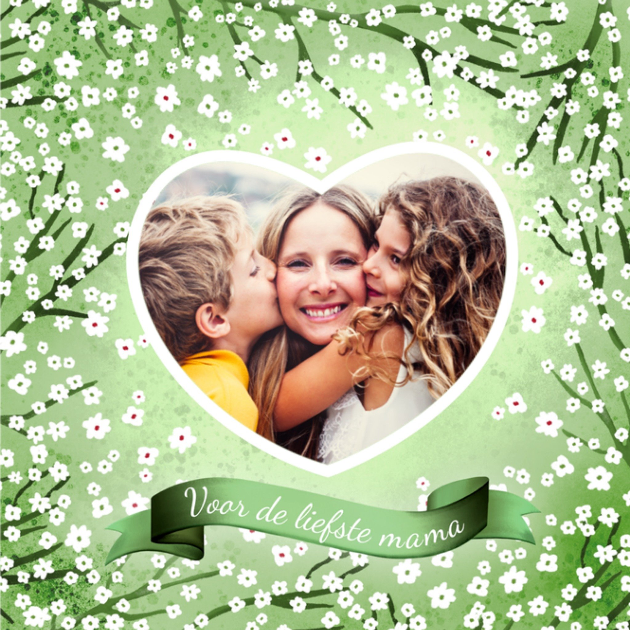 Greetz Moederdagkaart Groen Witte bloemen Vierkant