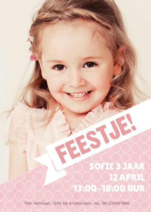 Uitnodiging Kinderfeestje | Foto | Meisje | Roze