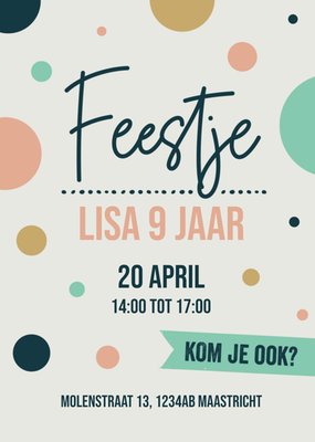 Kom Je Ook Polka Dot Typografisch 9e Verjaardag Uitnodiging Kaart