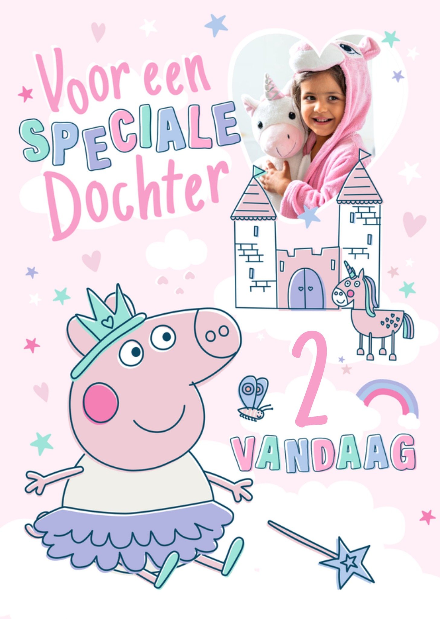 Verjaardagskaart Voor Een Speciale Dochter 2 vandaag Aanpasbare foto enn tekst Kaart Peppa Pig