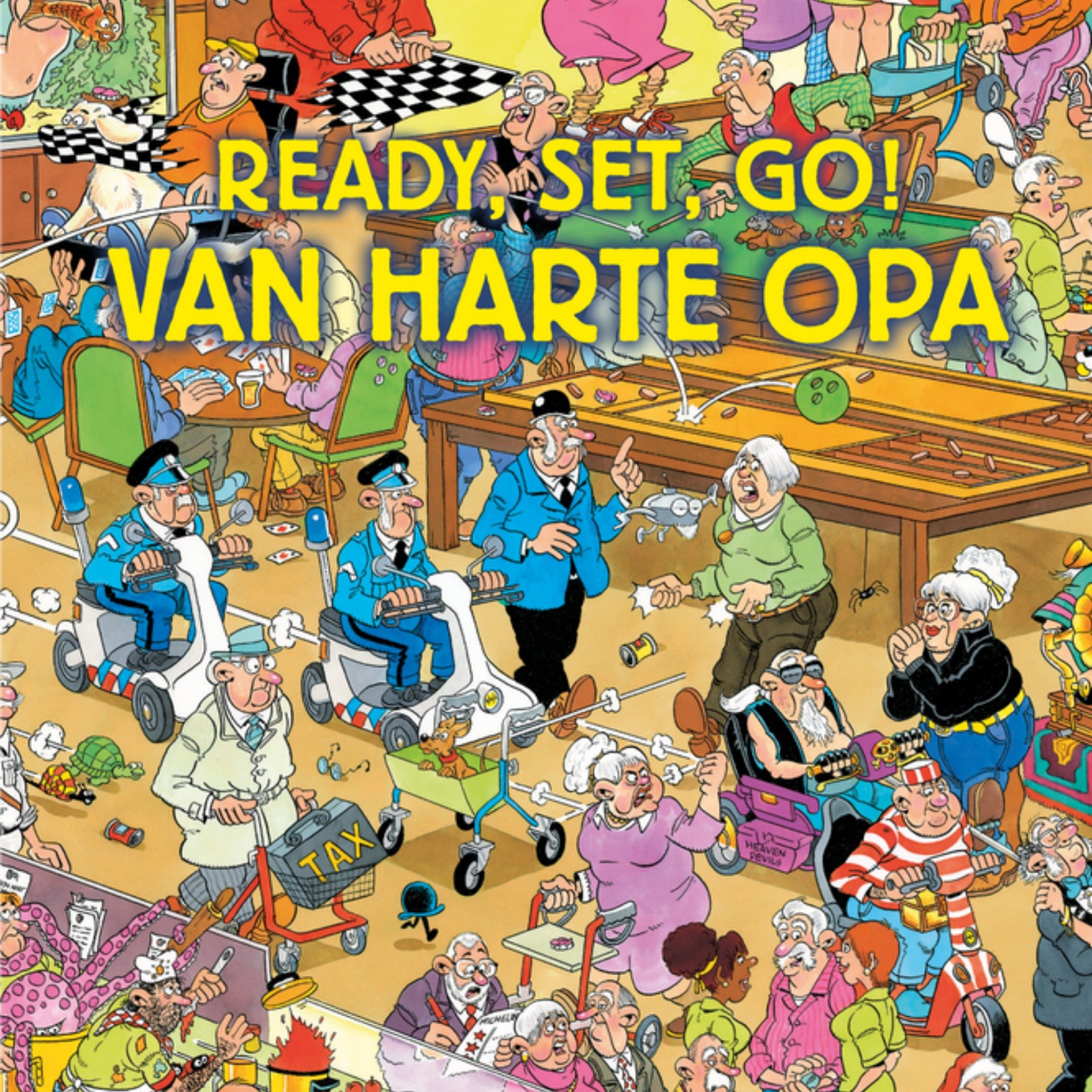 Verjaardagskaart Ready, set, go! Opa Vierkante Kaart Jan van Haasteren