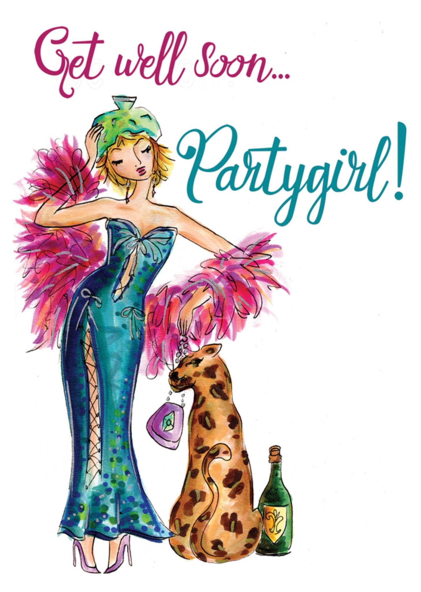 Beterschapskaart Get well soon party girl Kaart Jill