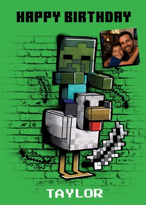 Minecraft Zombie Op Een Kip Foto Upload Verjaardagskaart