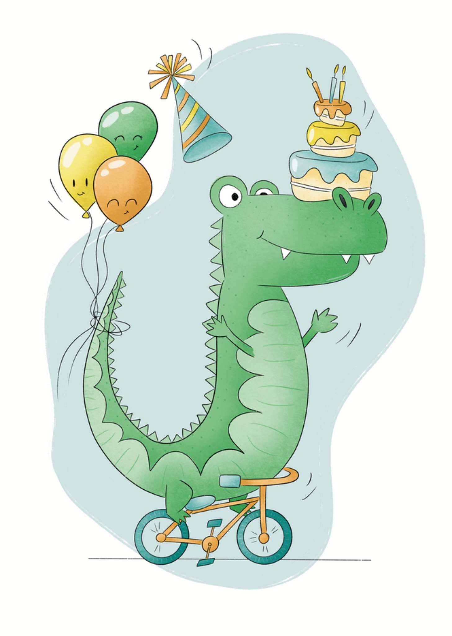 Studio Fred Verjaardagskaart Geïllustreerde feestkrokodil Kaart Studio Fred Illustraties