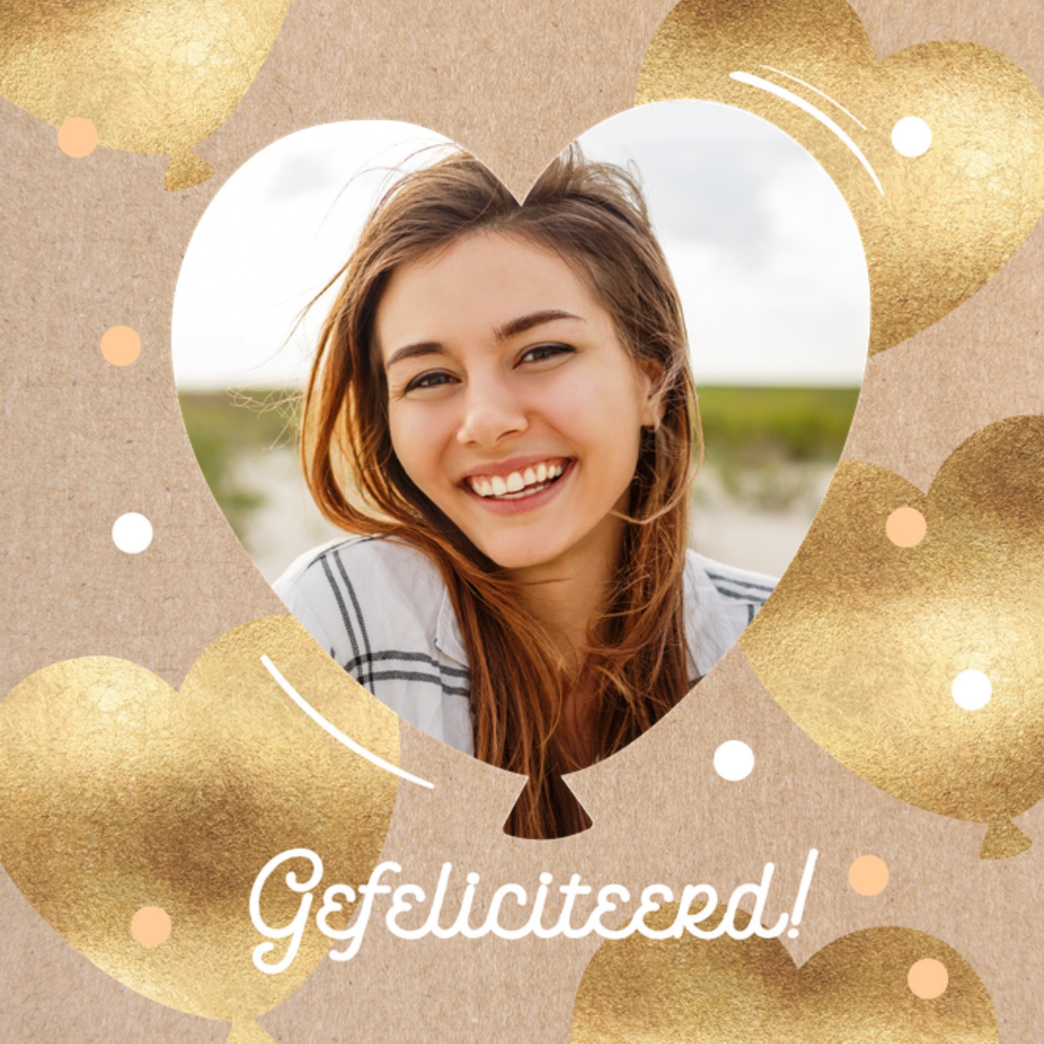 Verjaardagskaart Met foto Gouden harten Vierkante Kaart Luckz