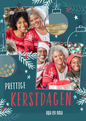 Geïllustreerde Dennentakken Foto Upload Opa En Oma Kerstdagen Kaart