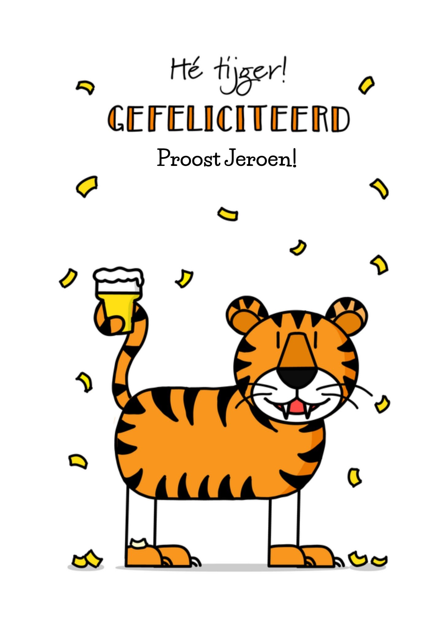 Verjaardagskaart He tijger! Met naam Kaart YH Tekent