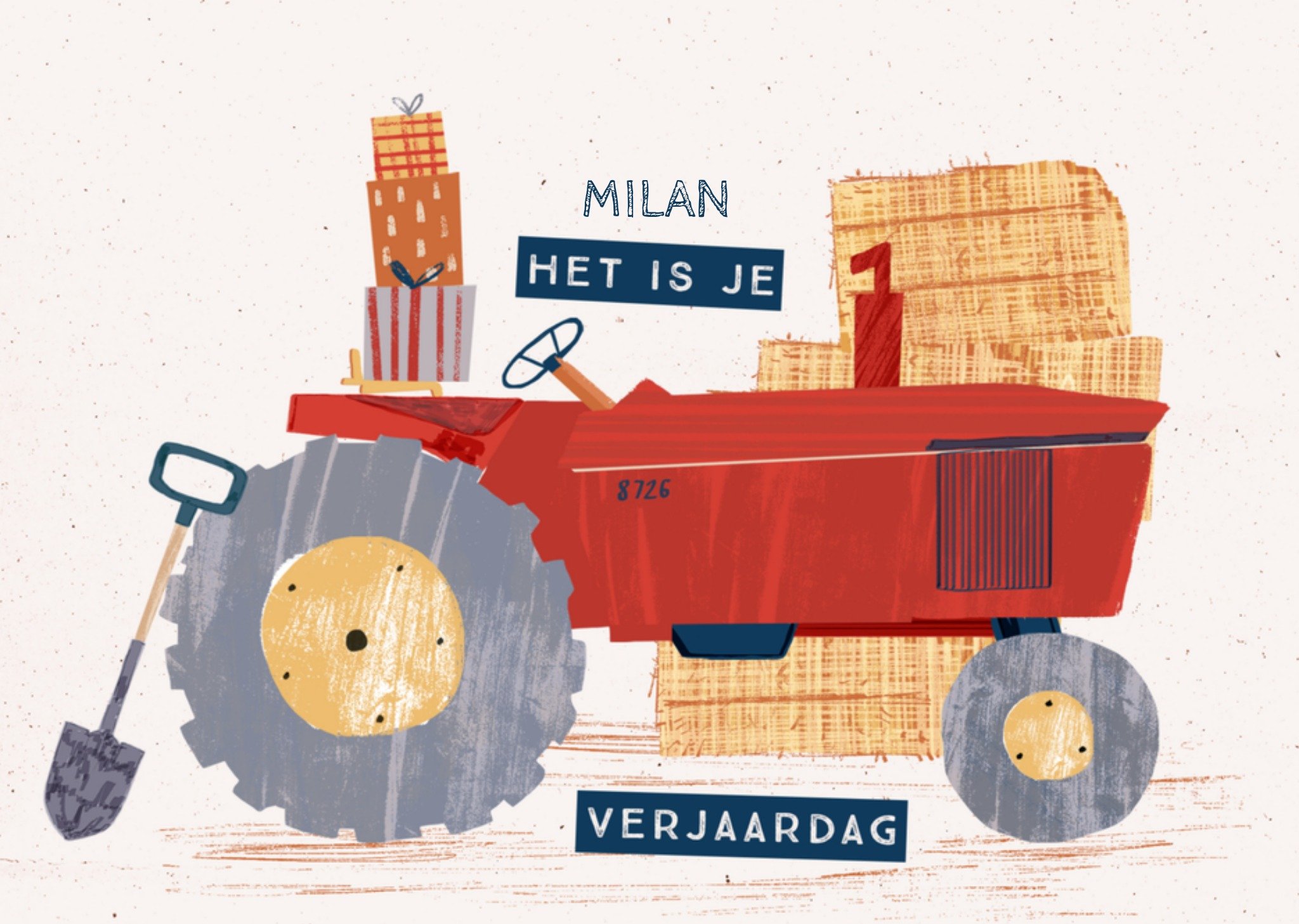 Verjaardagskaart tractor met naam Greetz