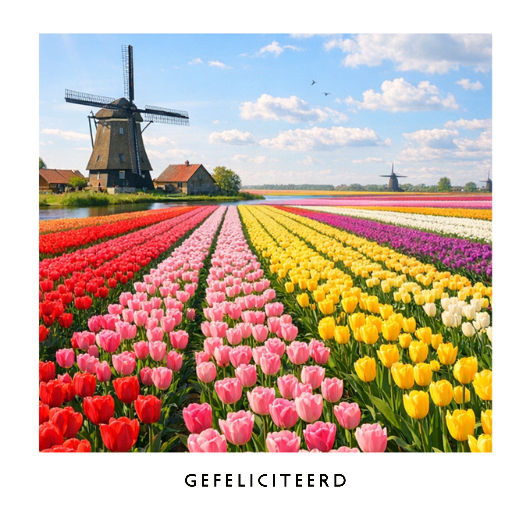 Felicitatiekaart Foto Van Tulpenveld Met Molen En Aanpasbare Tekst Greetz