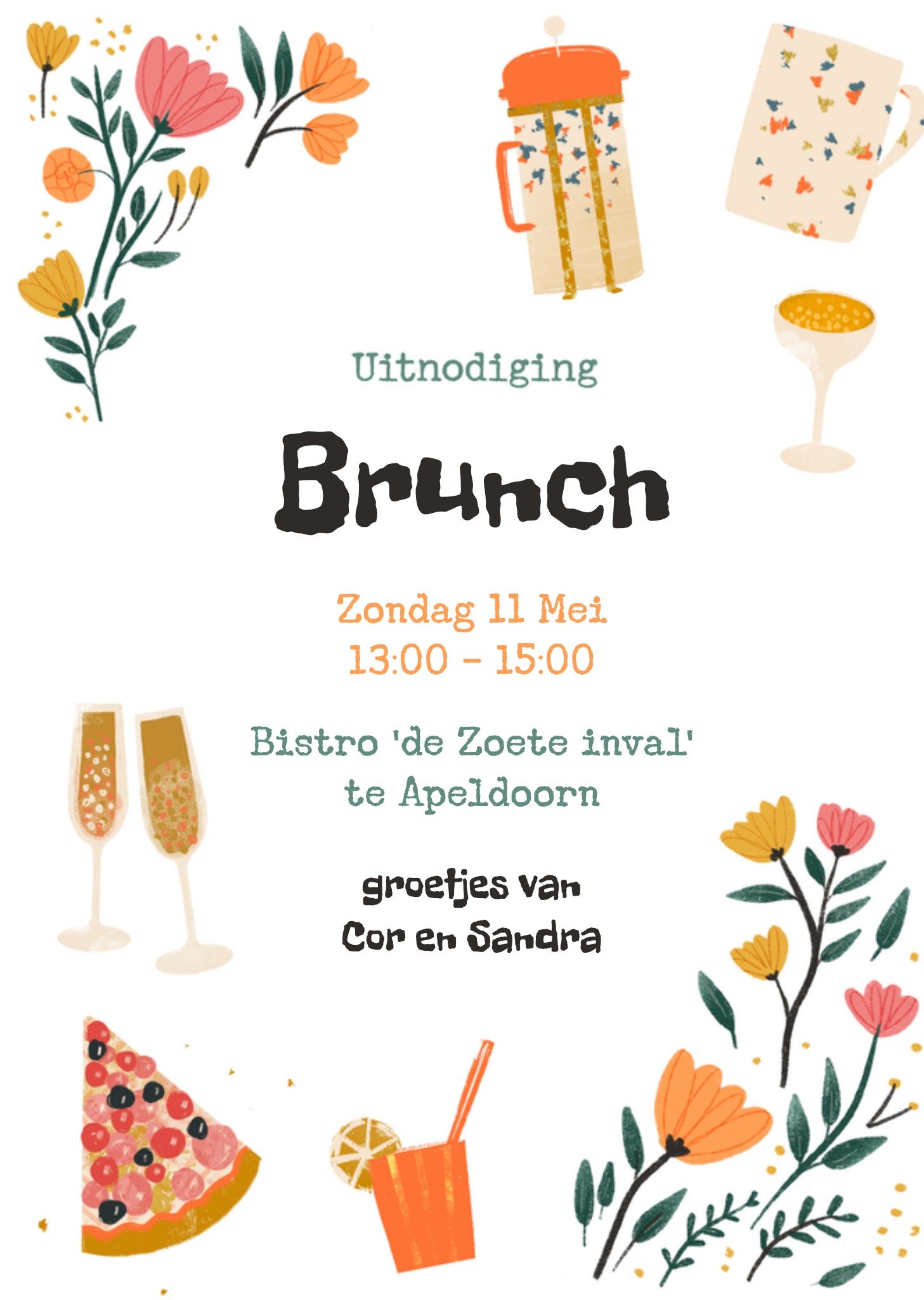 Diner uitnodiging Bloemen Eten Greetz