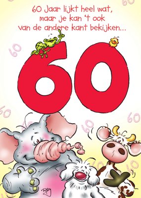 Van De Andere Kant Bekijken Geïllustreerde Dieren 60e Verjaardag Kaart