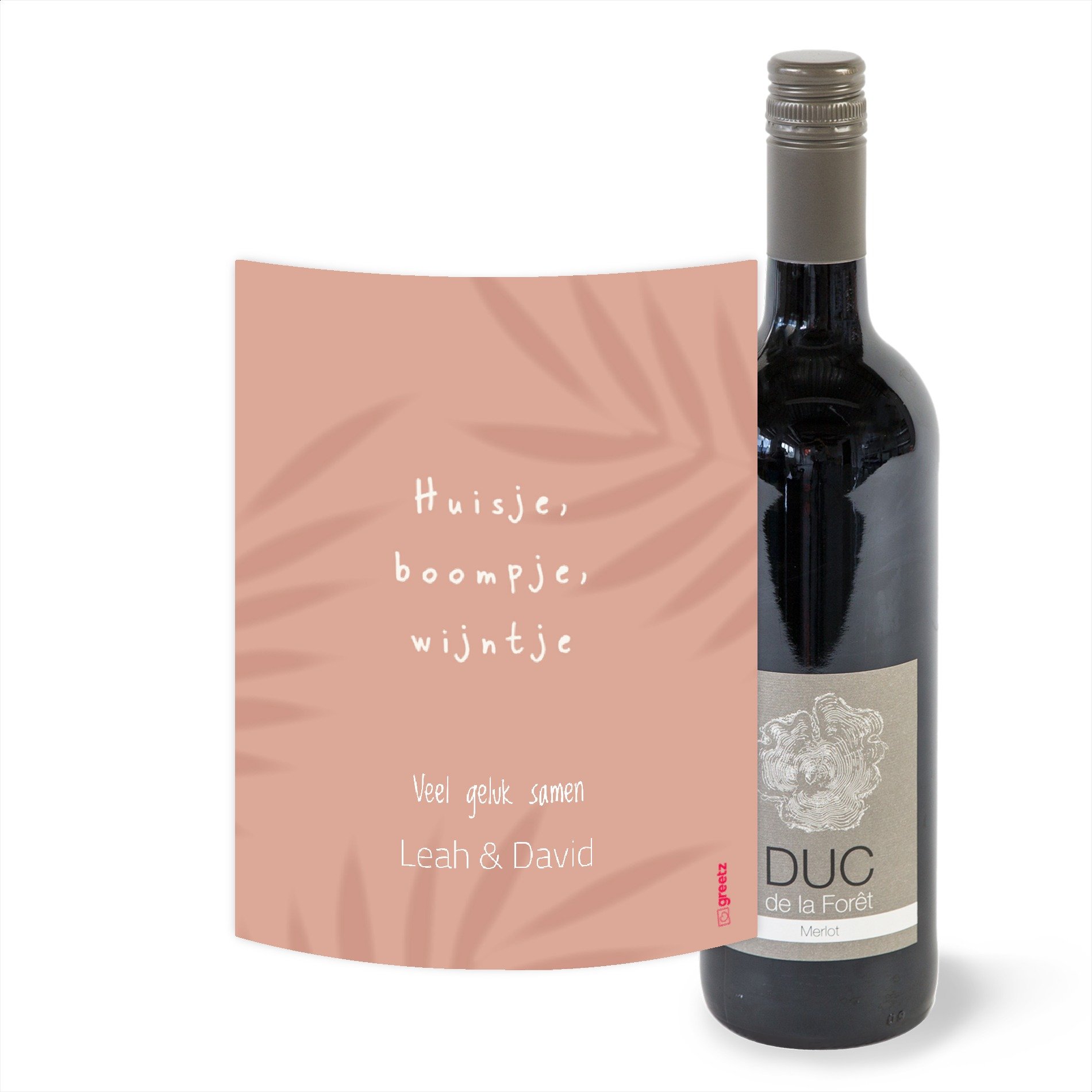 Duc de la Foret Merlot New Home met eigen tekst 750 ml Drankcadeaus Duc de la Forêt