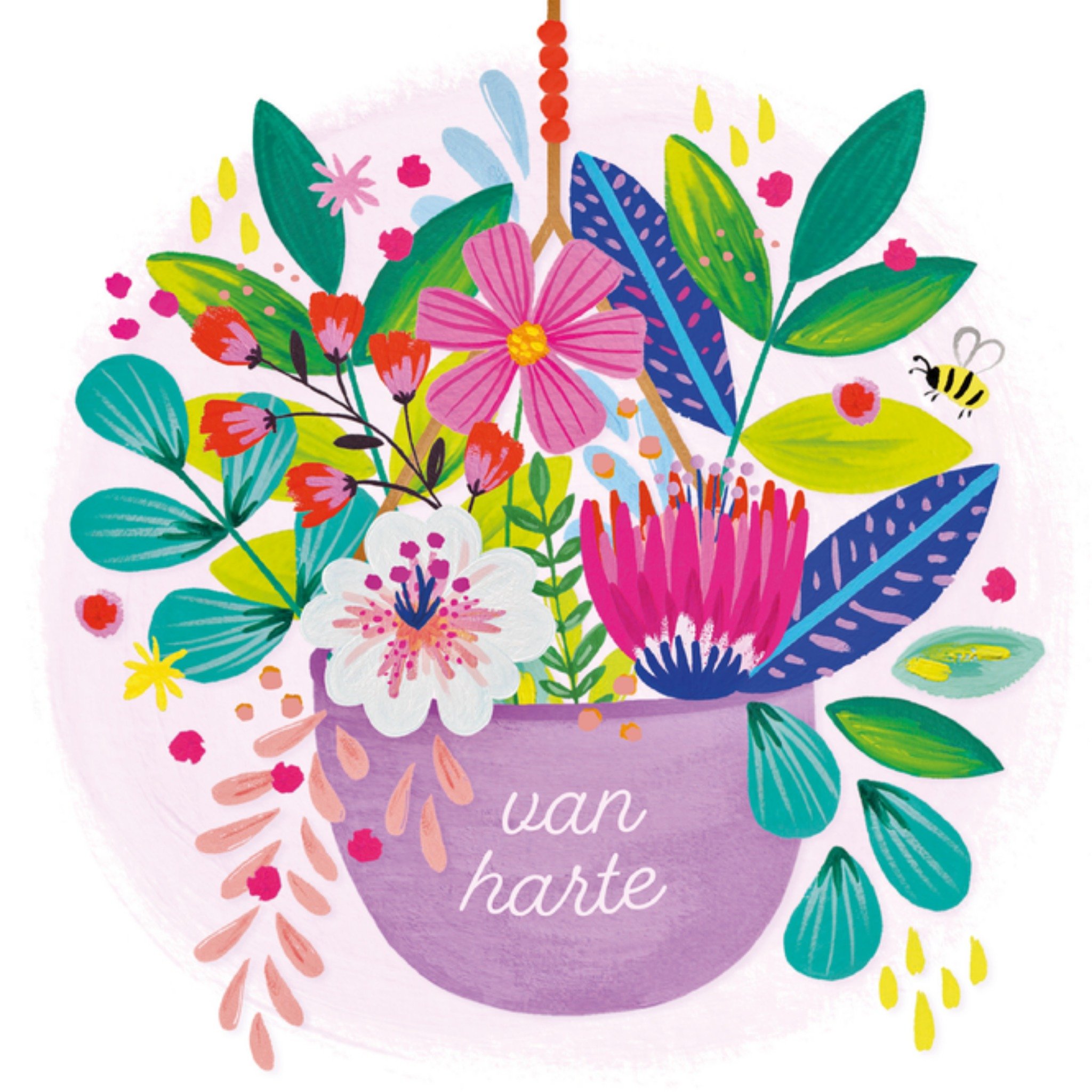 Verjaardagskaart Kleurrijke bloemen Vierkante Kaart Paperclip