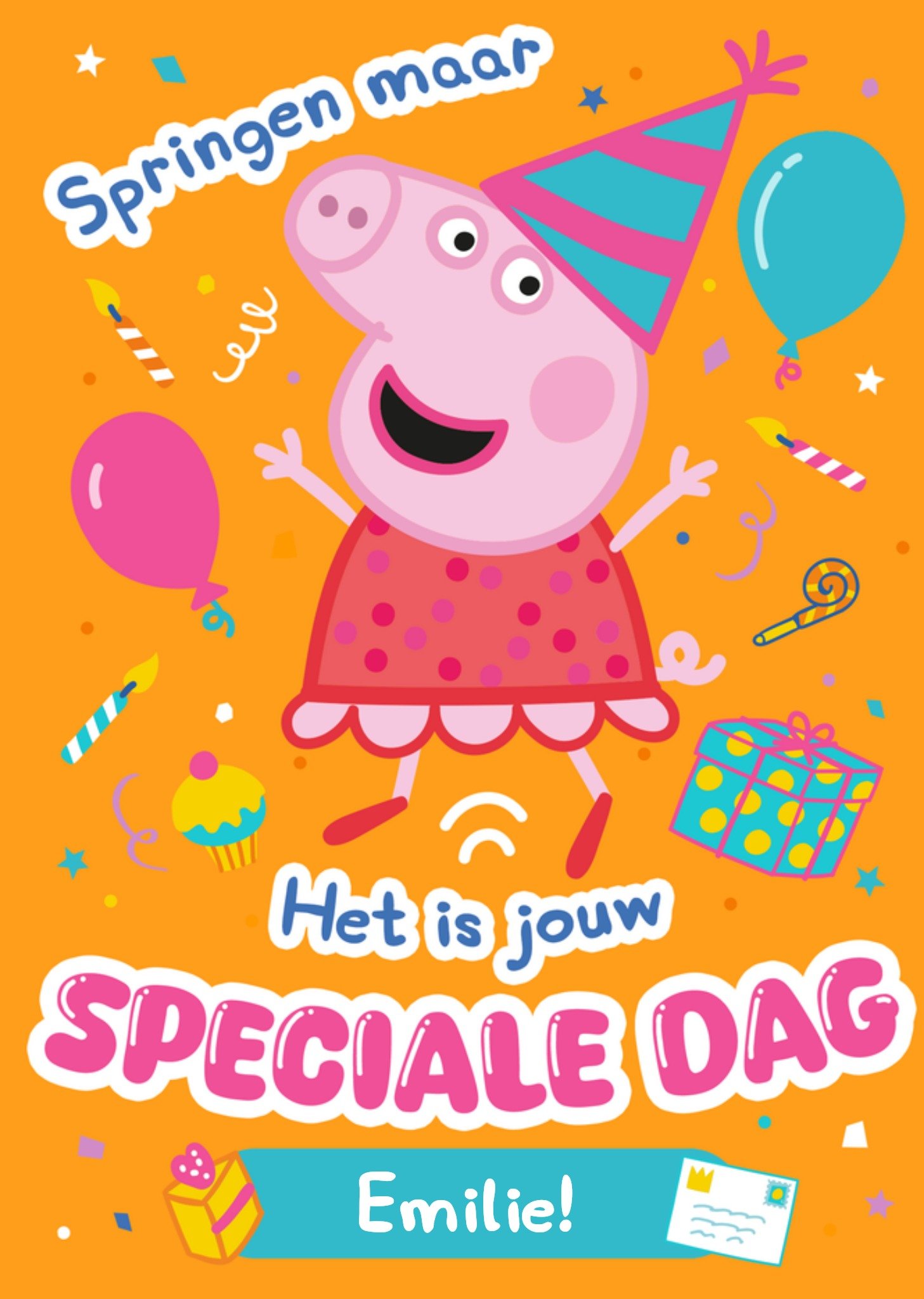 Verjaardagskaart Springen Maar Het Is Jouw Speciale Dag Aanpasbare tekst Kaart Peppa Pig