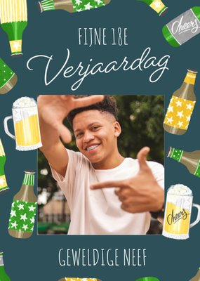 Geïllustreerd Bier Foto Upload Neef 18e Verjaardag Kaart