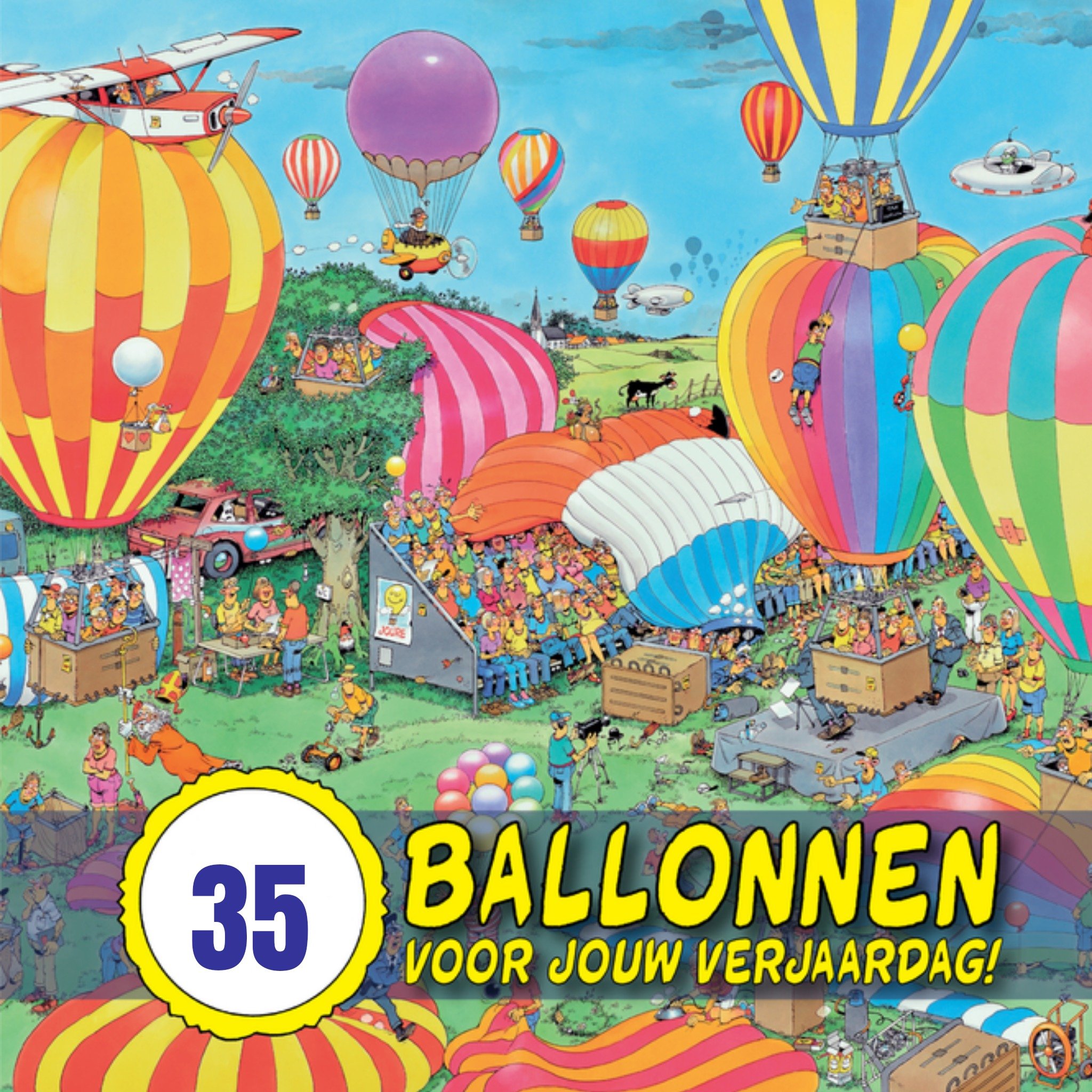 Verjaardags kaart met luchtballonnen Vierkante Kaart Jan van Haasteren