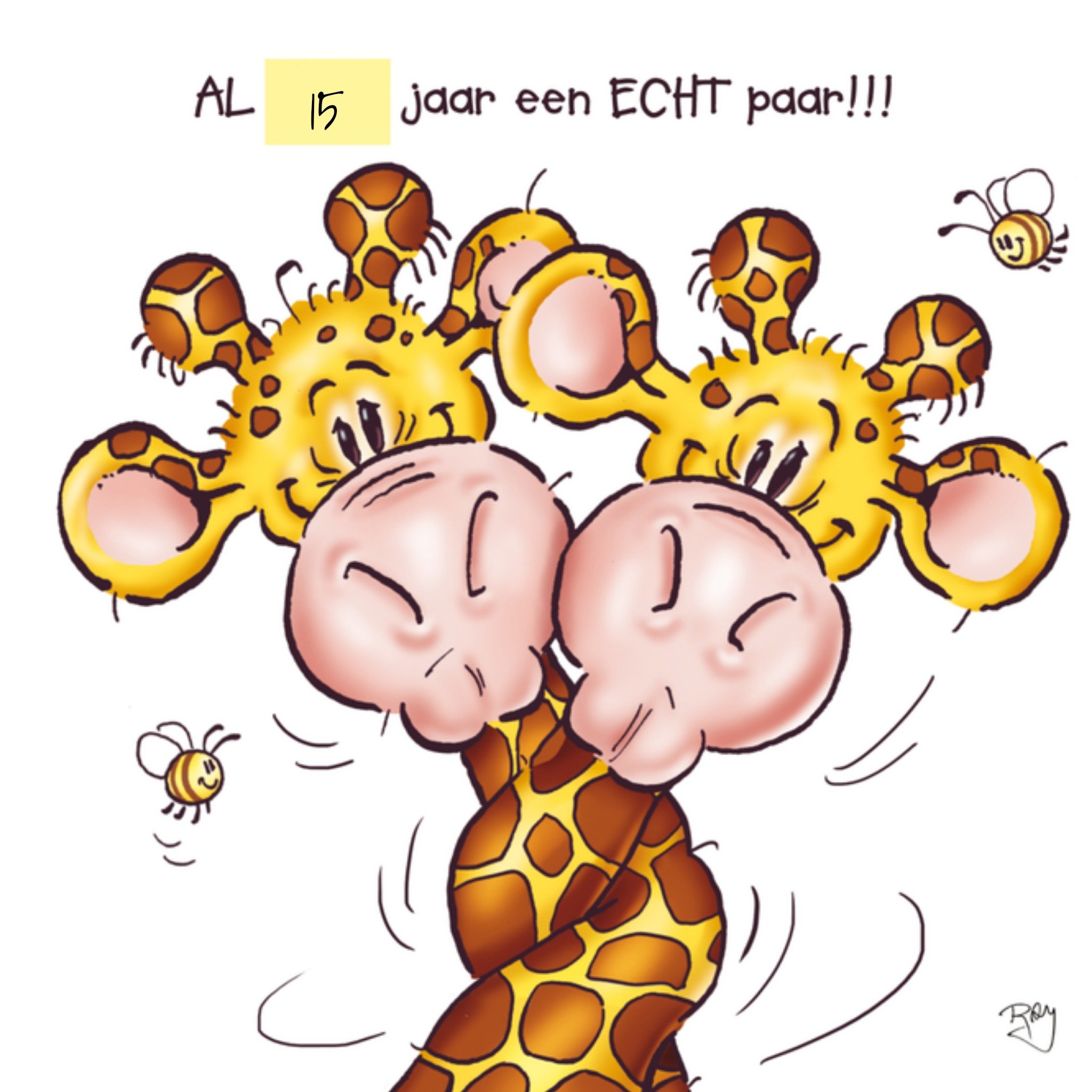 Huwelijksfelicitatie giraf jaartal Vierkante Kaart Doodles