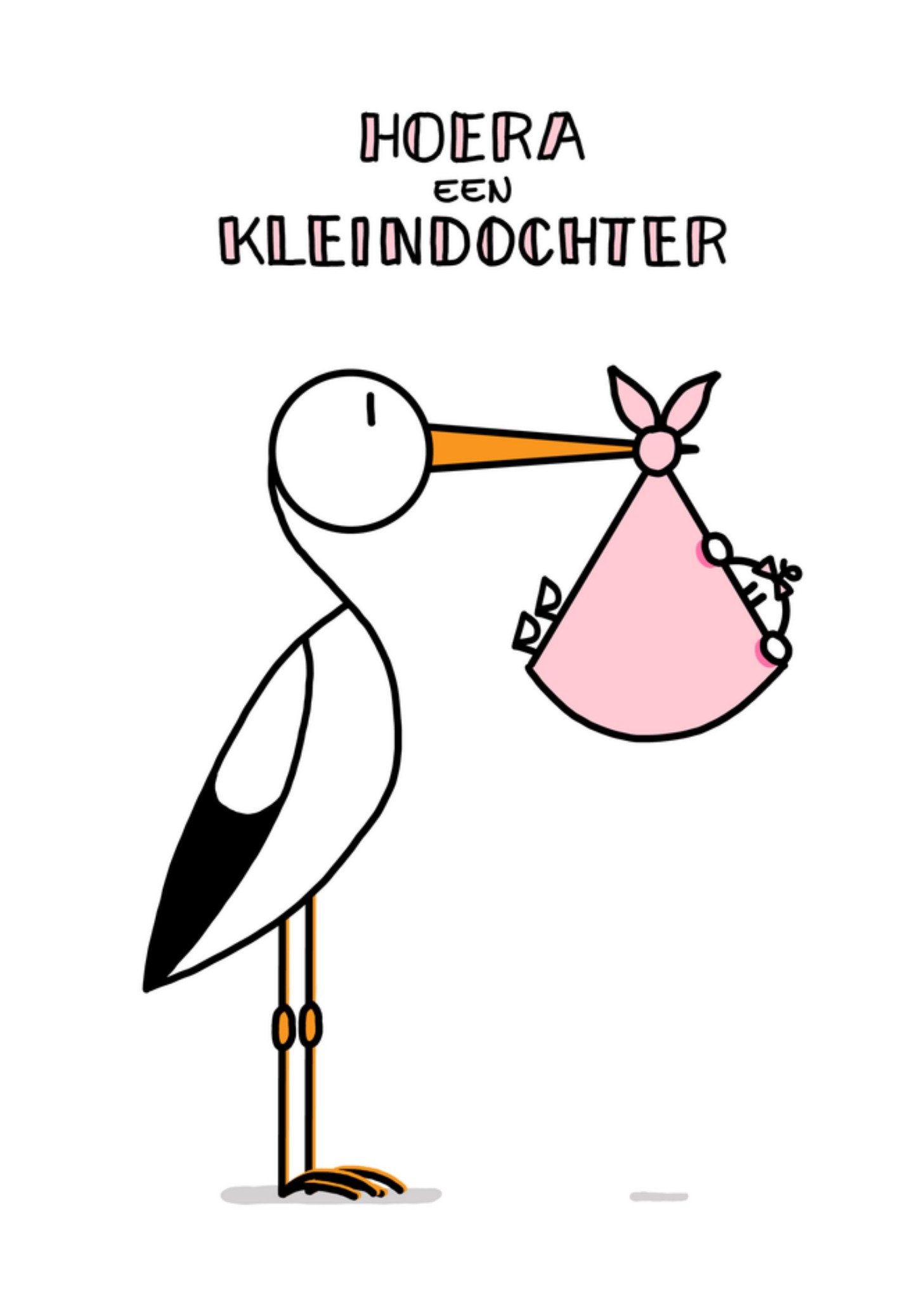 Geboortekaart ooievaar roze Kaart YH Tekent