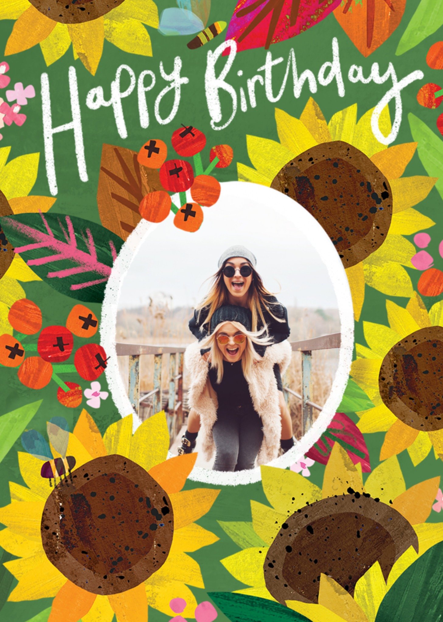 Greetz Jungle Studio Verjaardagskaart Happy Birthday Floral Illustration Met Foto Standard Card