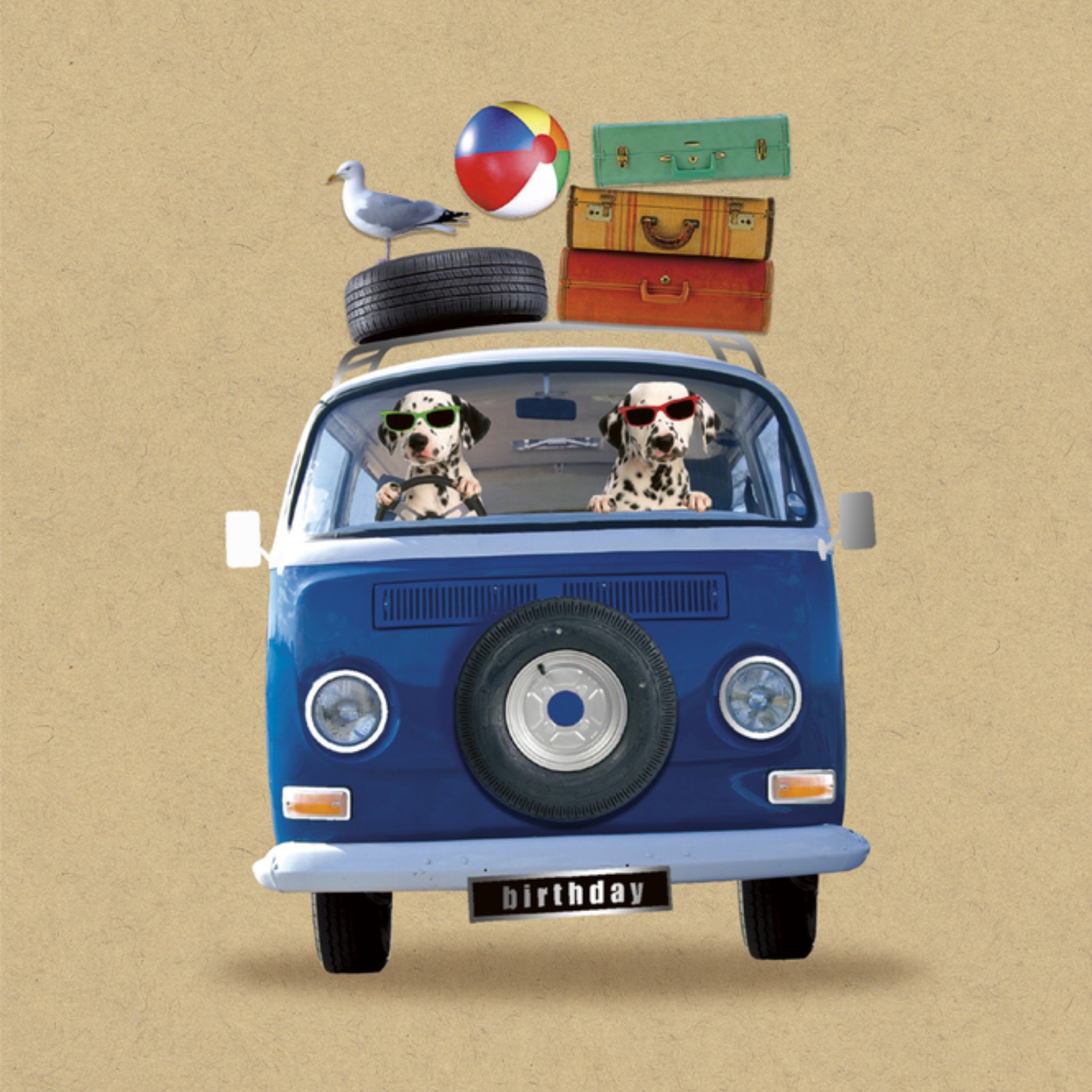 Verjaardagskaart hond busje Vierkante Kaart UK Greetings