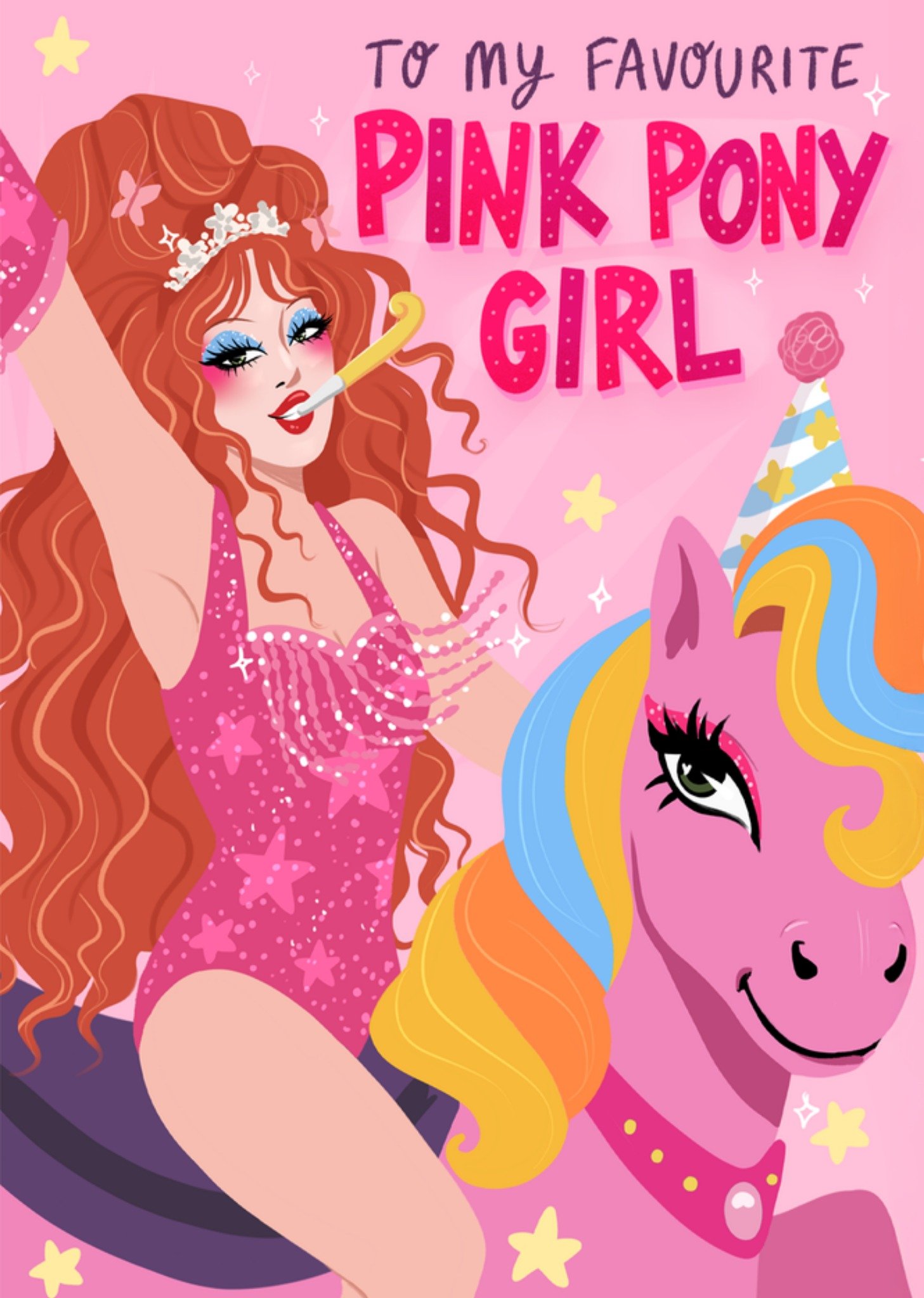 Greetz The London Studio Verjaardagskaart Pink pony girl Standard Card
