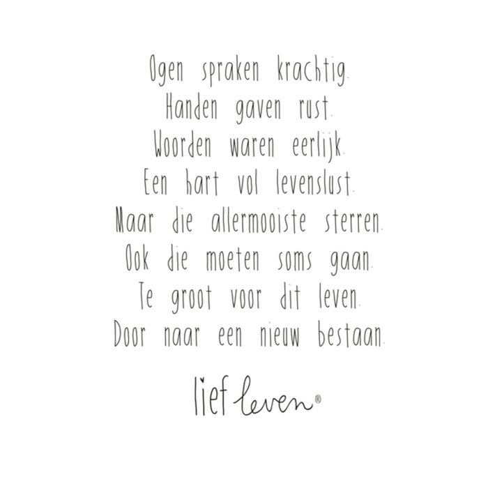 Lief Leven | Condoleance kaart | Mooi gedicht