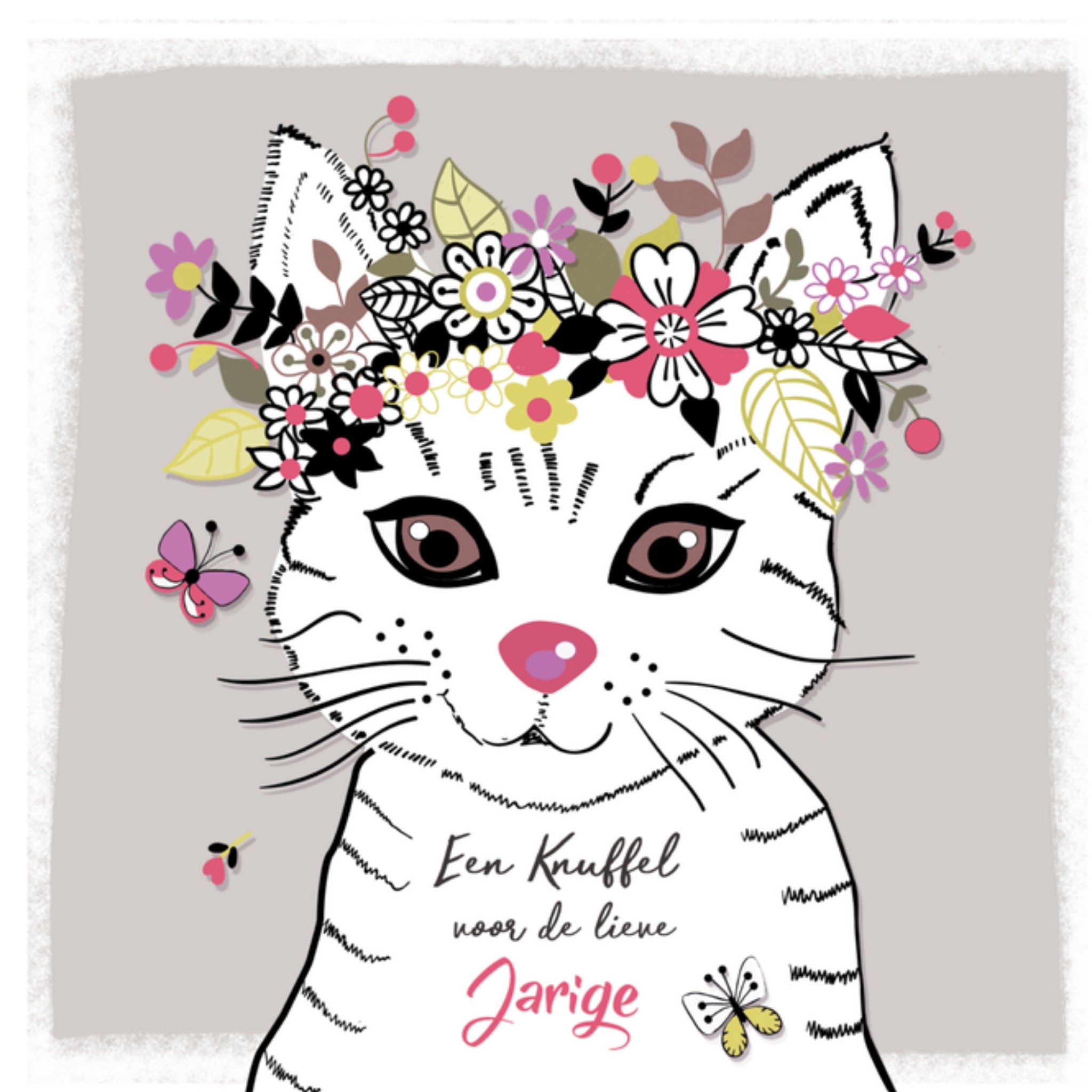 Verjaardag Kat Knuffel Vierkante Kaart Paperclip