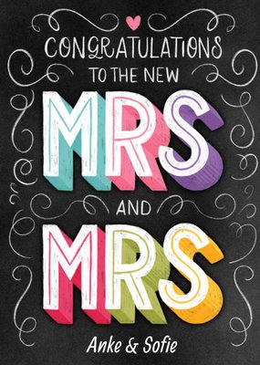 Nieuwe Mrs And Mrs Krijtbord Typografisch Huwelijk Kaart