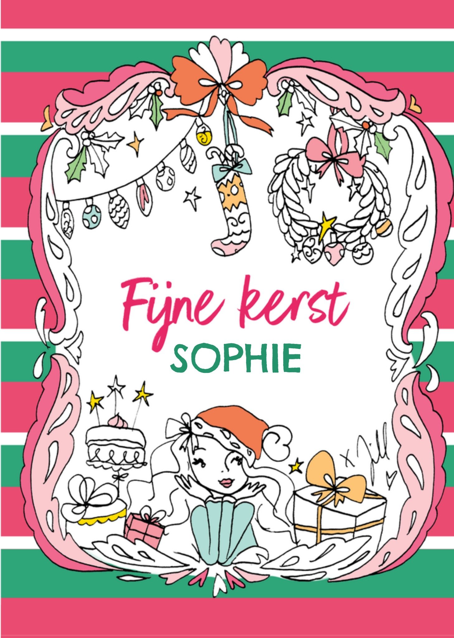 Kerstkaart Kleurplaat Met naam Jill