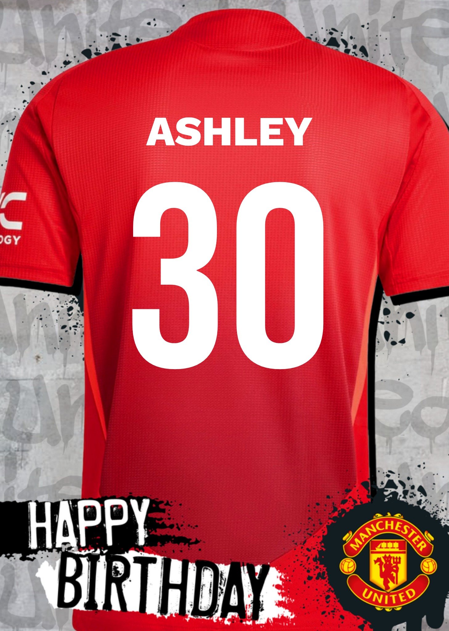 Verjaardagskaart Voetbal Shirt Met naam en leeftijd Kaart Manchester United