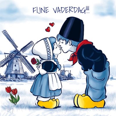 Geïllustreerde Dochter En Vader Met Windmolen Vaderdag Kaart