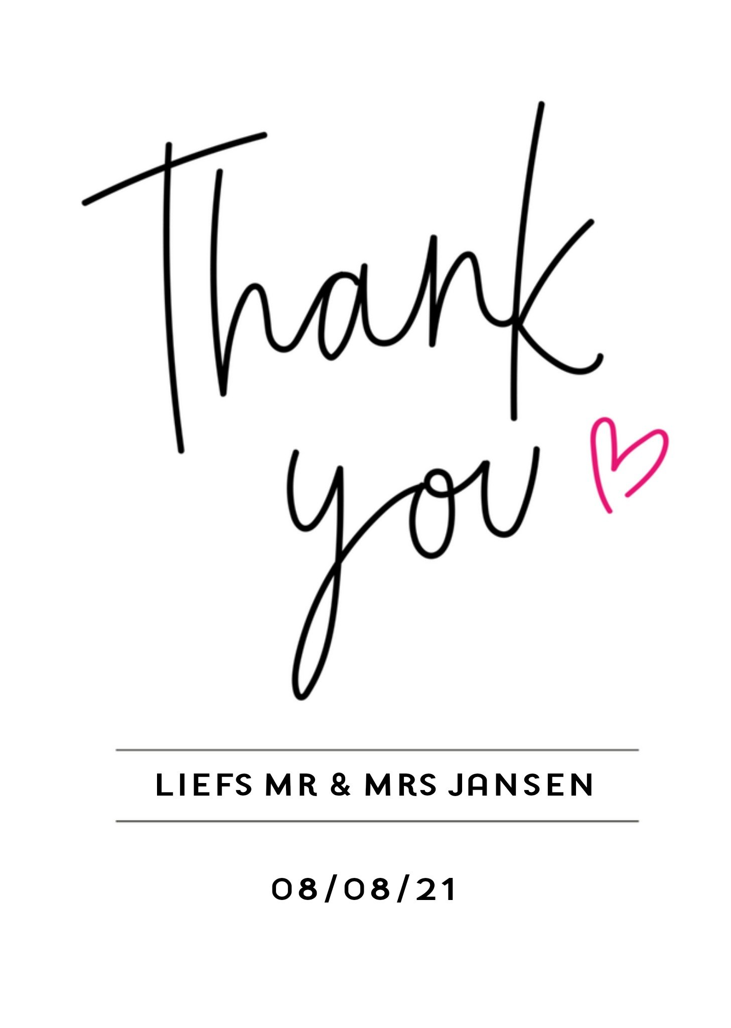 Bedanktuitnodiging huwelijk met naam Kaart Greetz