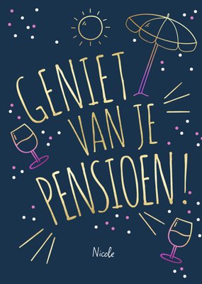 Geniet Van Je Pensioen Geïllustreerde Parasol En Wijnglazen Kaart