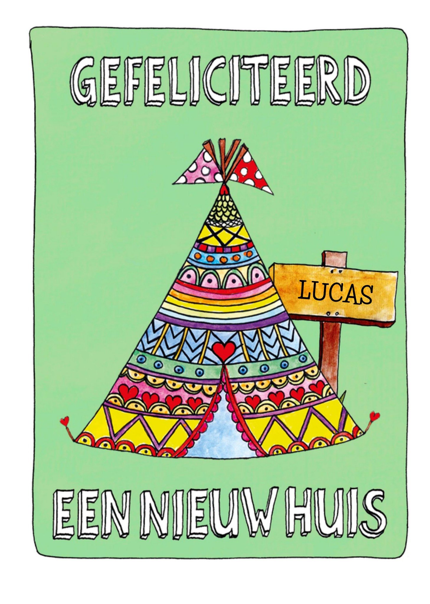 Nieuwe Woning kaart Tipi Met naam Kaart Sandysign