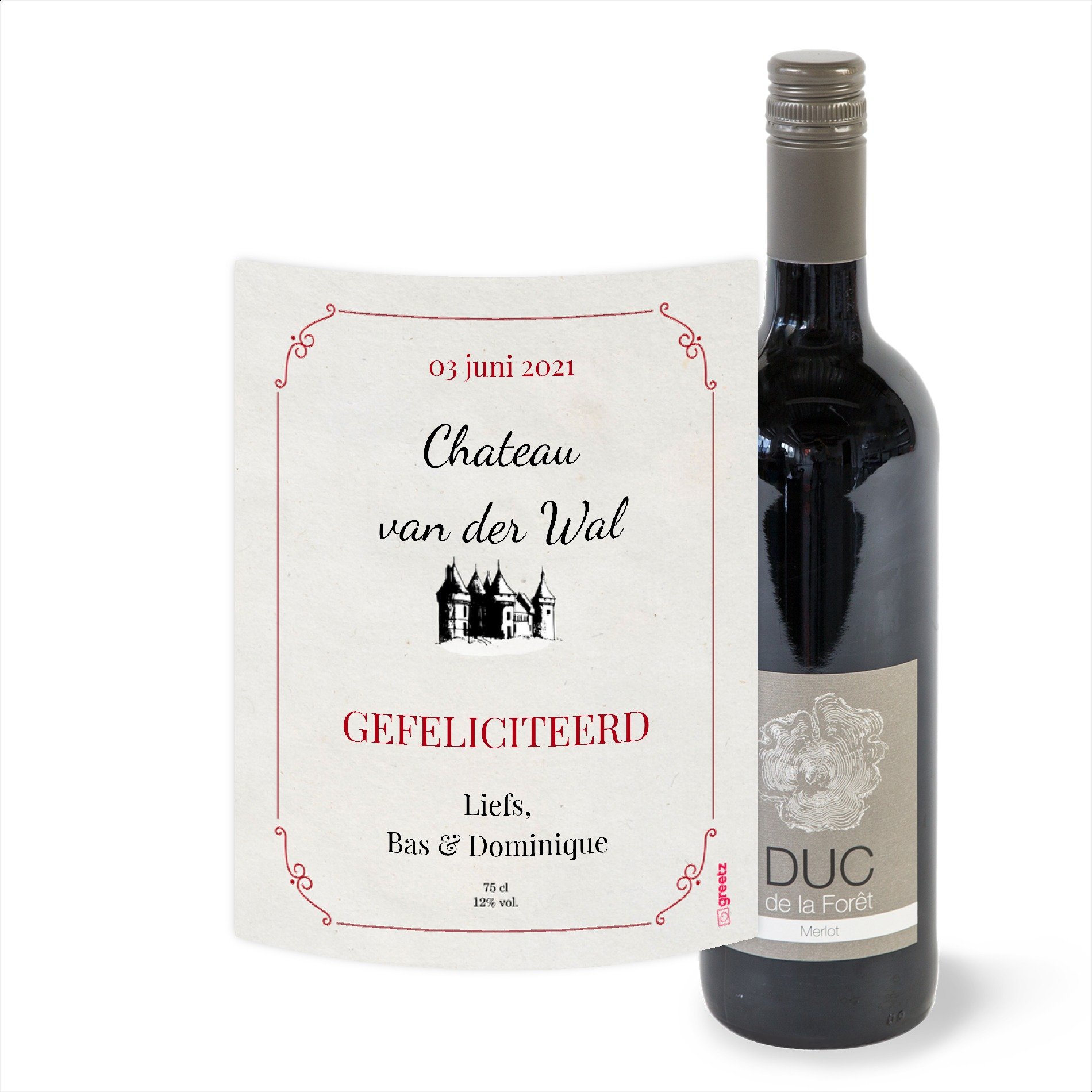 Duc de la Forêt | Duc de la Foret | Merlot | Gefeliciteerd met eigen tekst | 750 ml