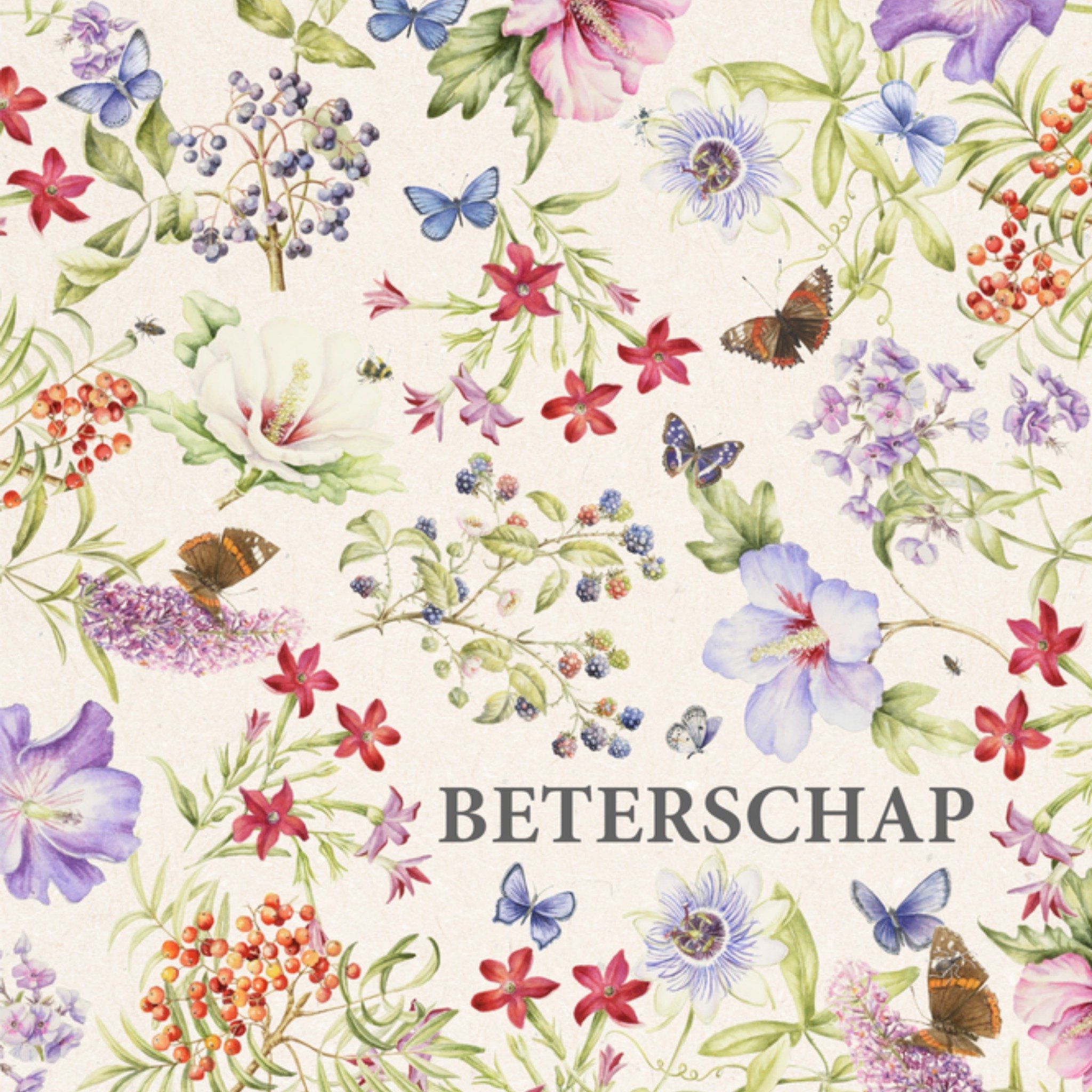Beterschapskaart Vlinders en bloemen Vierkante Kaart Janneke Brinkman