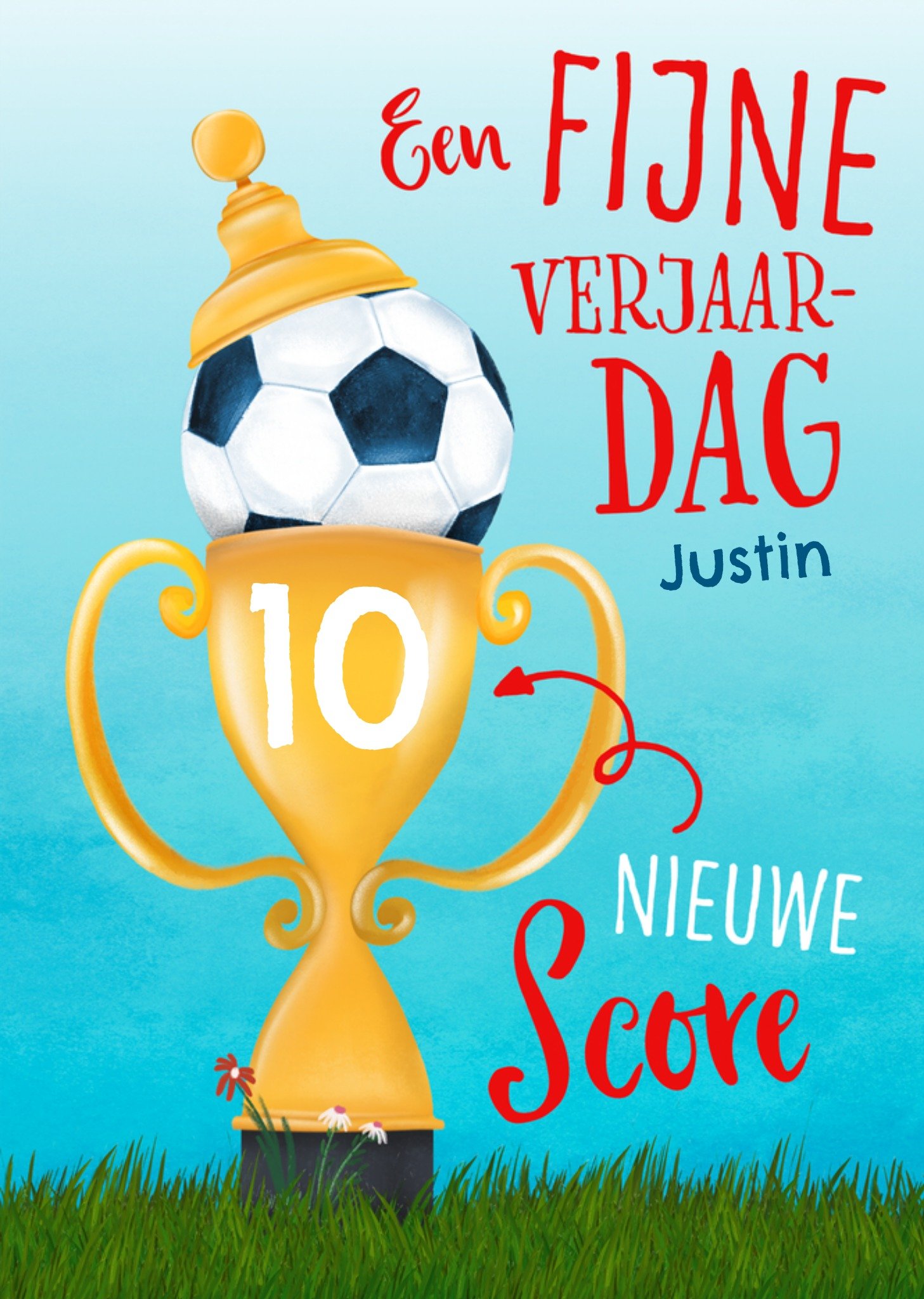 Verjaardagskaart 10 Een fijne verjaardag Voetbal trofee Kaart Fishuals