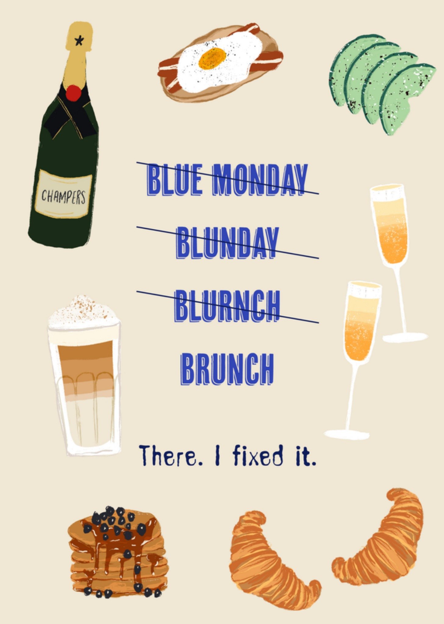 Blue Monday brunch grappig Kaart Greetz