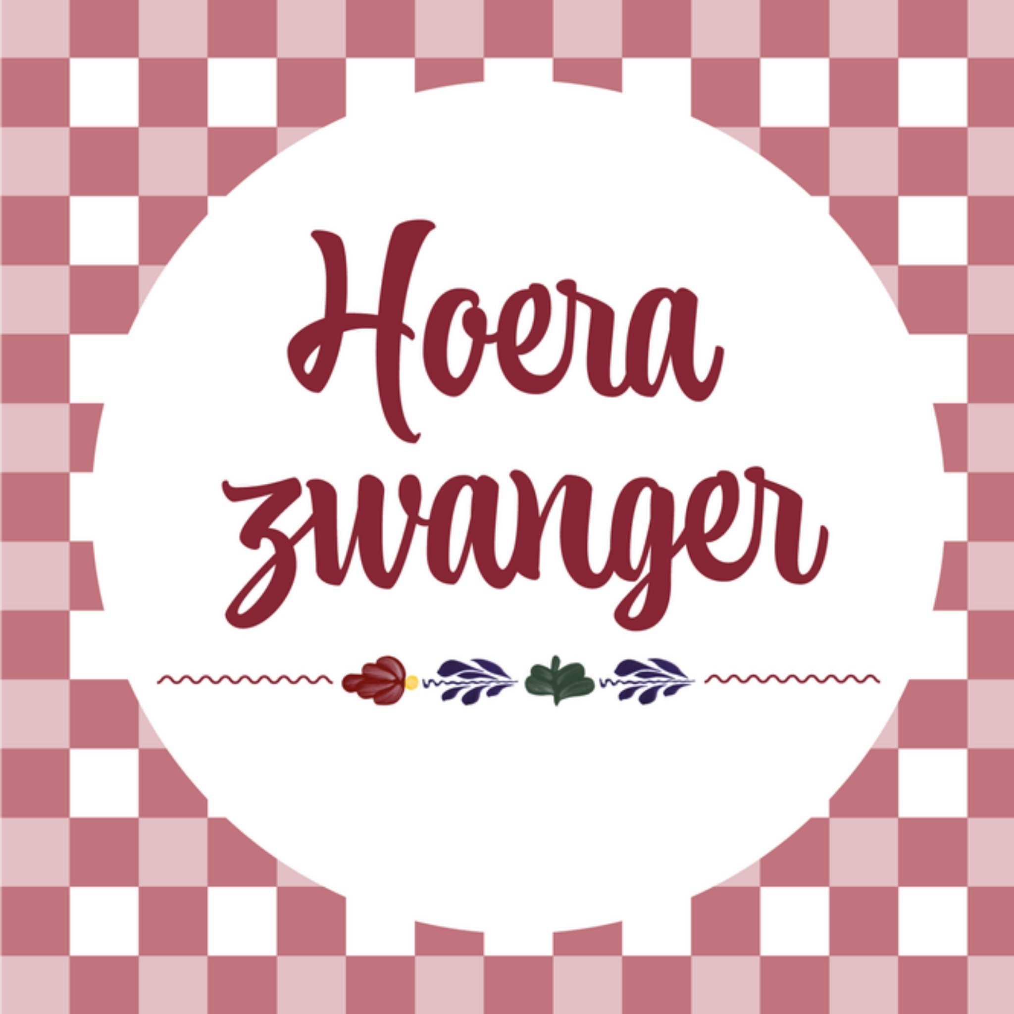 Zwangerschapskaart Hoera! Vierkante Kaart Boerenbont