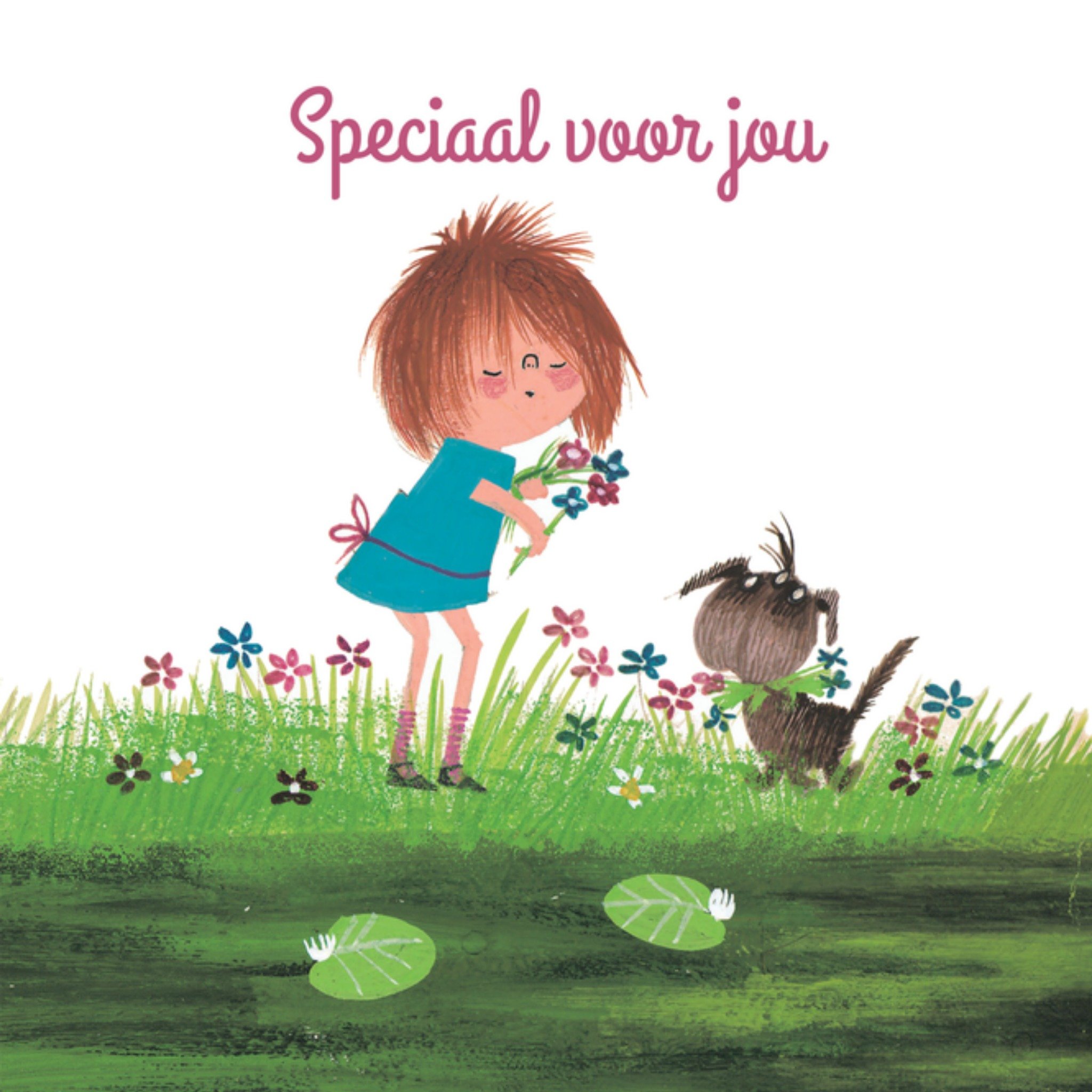 Vriendschapskaart hond bloem Vierkante Kaart Fiep Westendorp