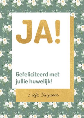 Ja Goudfolie Typografisch Bloemen Huwelijk Kaart