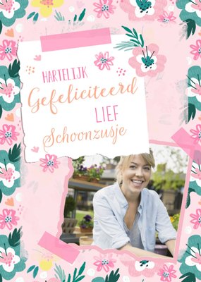 Geïllustreerd Bloemenpatroon Foto Upload Schoonzusje Gefeliciteerd Kaart
