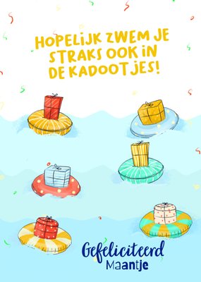 Liefs Jansje | Verjaardagskaart | Hopelijk zwem je straks ook in de kadootjes! | Zwemcadeautjes | Aanpasbare tekst