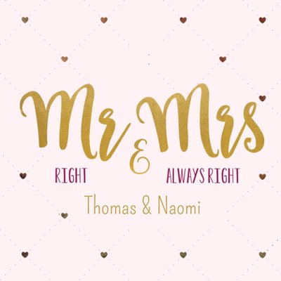 Mr Right Mrs Always Right Hartjes Typografisch Huwelijk Kaart