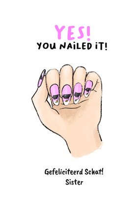Liefs Jansje | Geslaagdkaart | Yey you nailed it | Nagelkunst woordspeling | Aanpasbare tekst