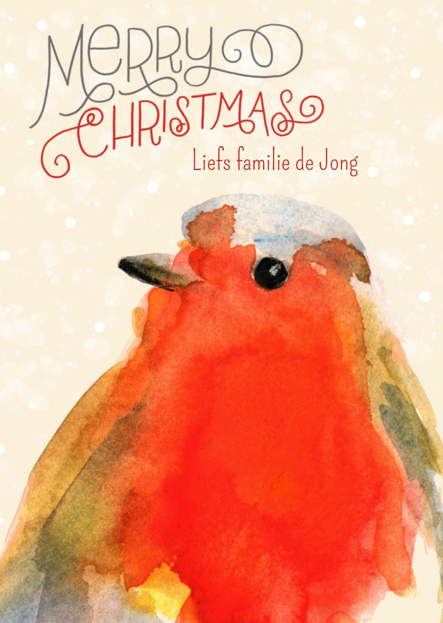 Kerstkaart roodborstje met naam Greetz
