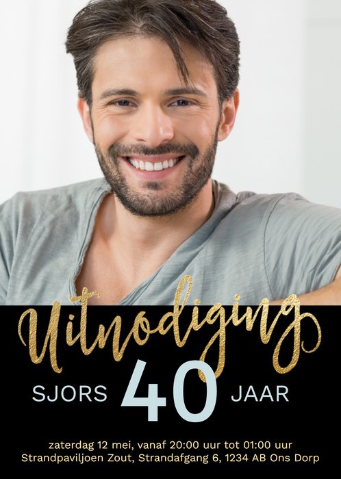 Uitnodiging Verjaardag | Foto | Goud | Zwart