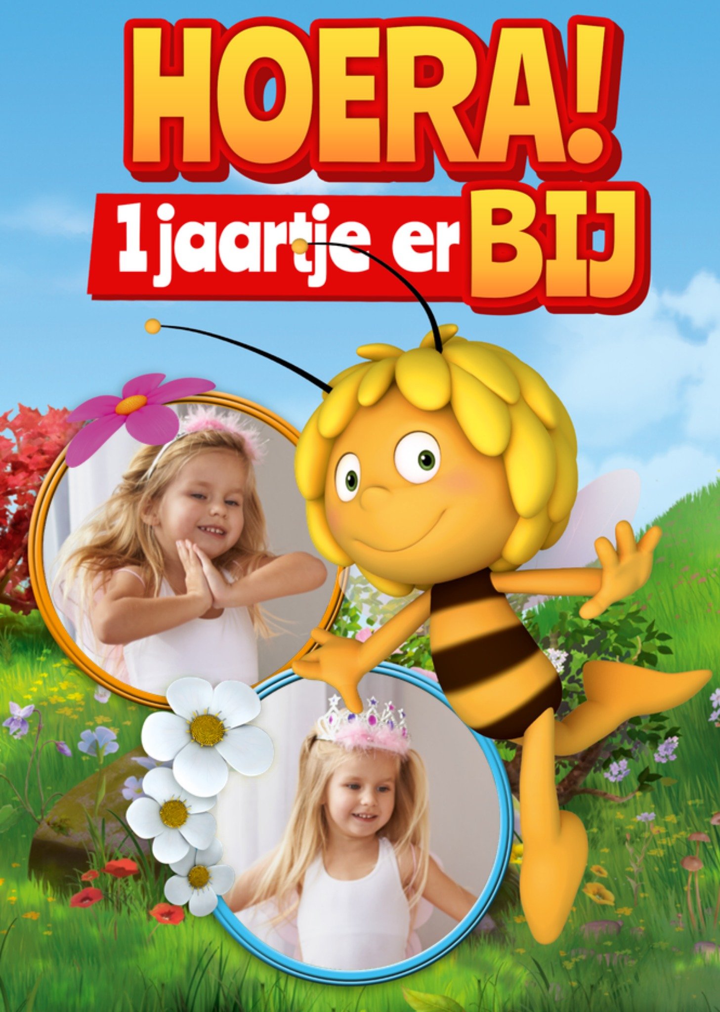 Greetz Maya de Bij Verjaardagskaart Hoera! 1 jaartje er bij Fotokaart Standard Card