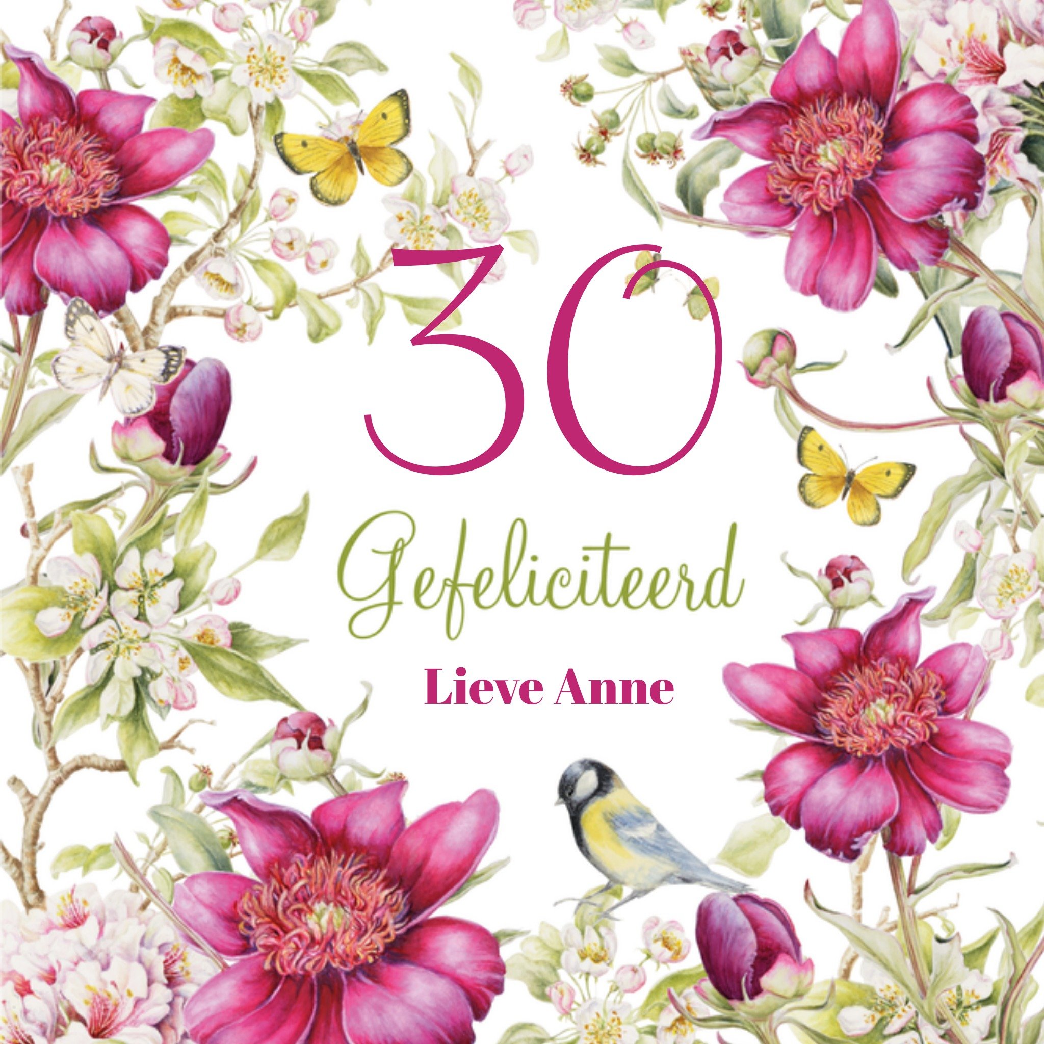 Verjaardagskaart Bloemen Aanpasbare leeftijd Vierkante Kaart Janneke Brinkman